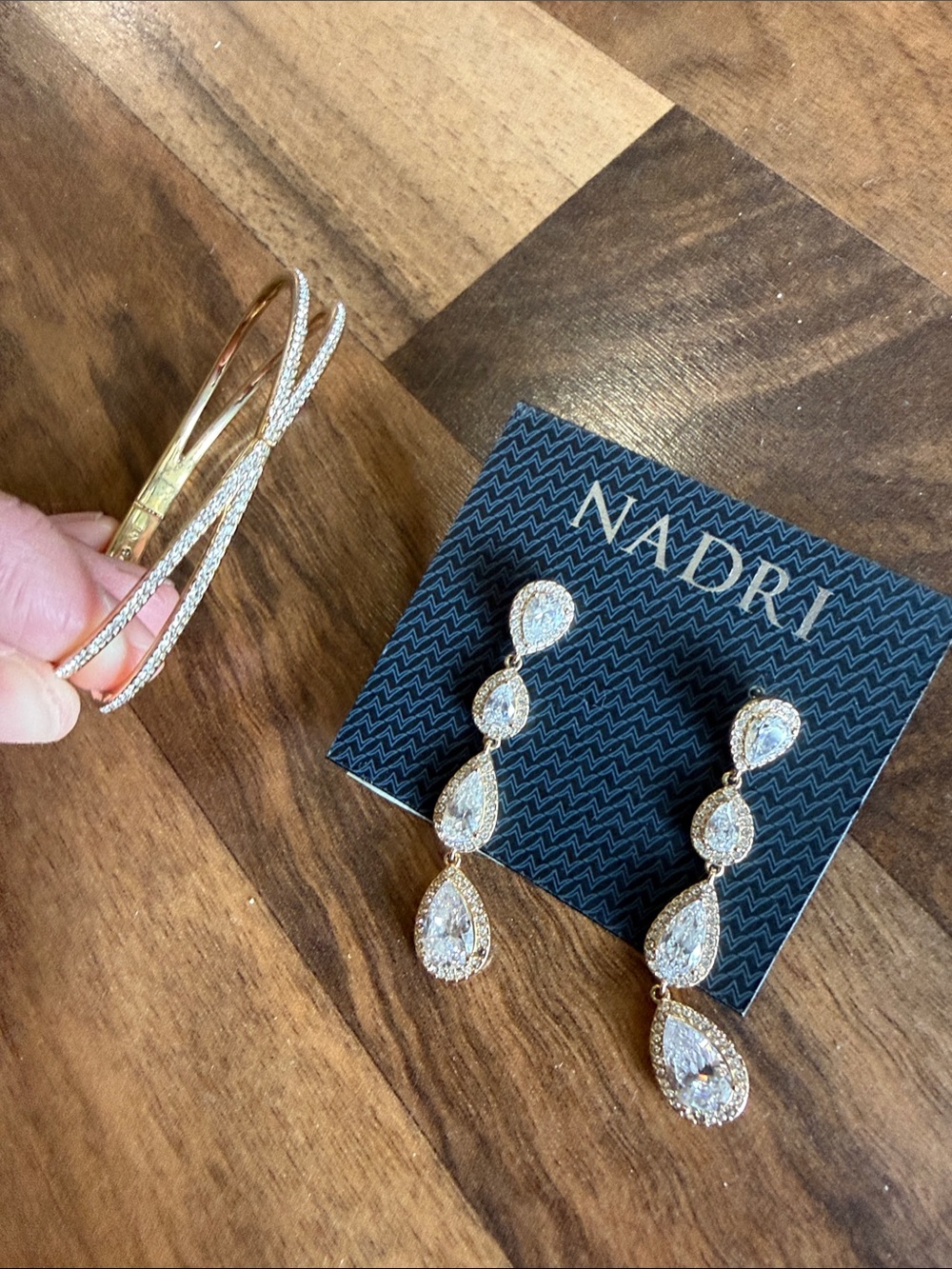 Nadri Gold Teardrop Crystal Dangle Earrings & Bracelet